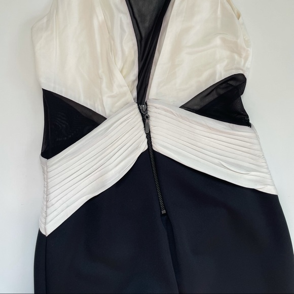 BEBE Black & White Deep V Mesh Insert Dress Small - Picture 10 of 14